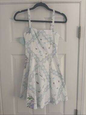 White Floral-Print Mini Dress with Blue Accents